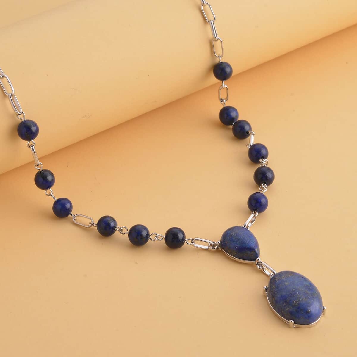 Lapis Lazuli Necklace 18-20 Inches in Silvertone 70.00 ctw image number 1