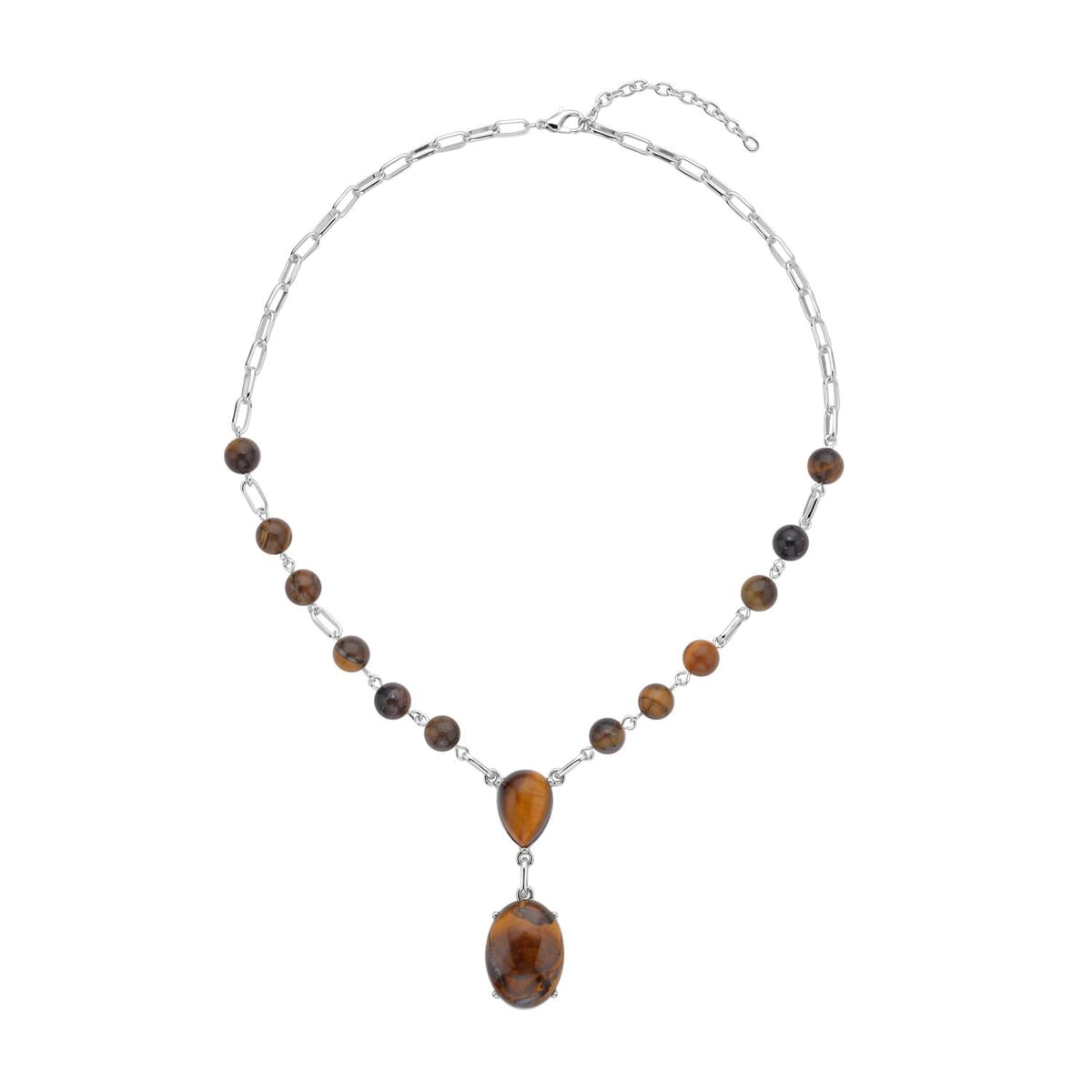 Yellow Tiger's Eye 70.00 ctw Necklace in Silvertone 18-20 Inches image number 0