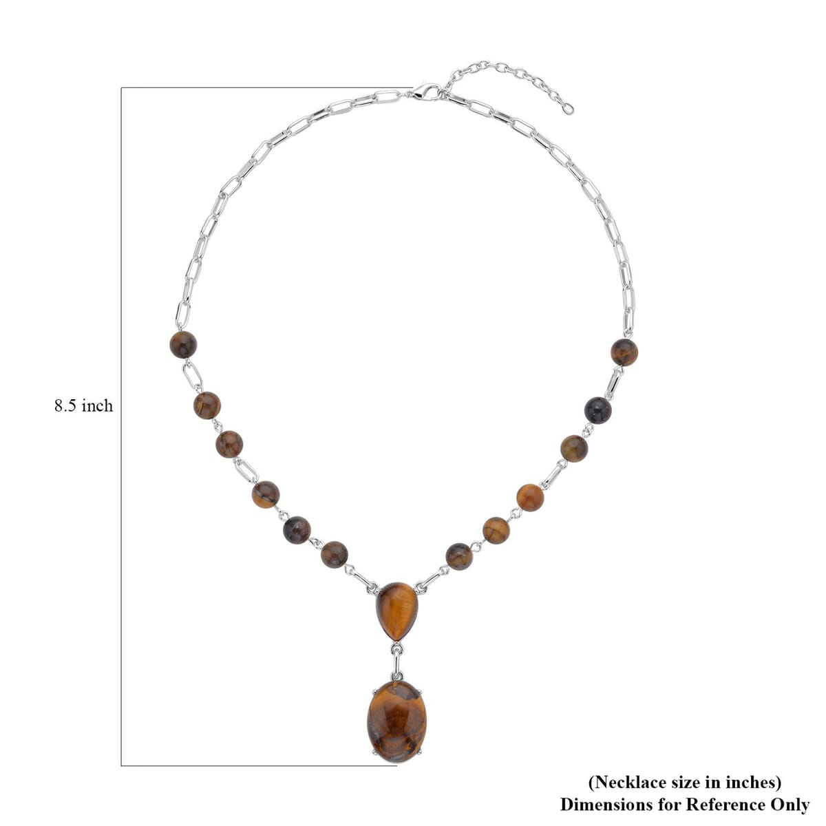 Yellow Tiger's Eye 70.00 ctw Necklace in Silvertone 18-20 Inches image number 3