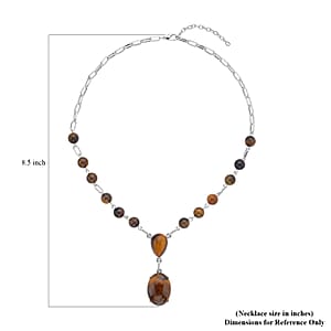Yellow Tiger's Eye 70.00 ctw Necklace in Silvertone 18-20 Inches
