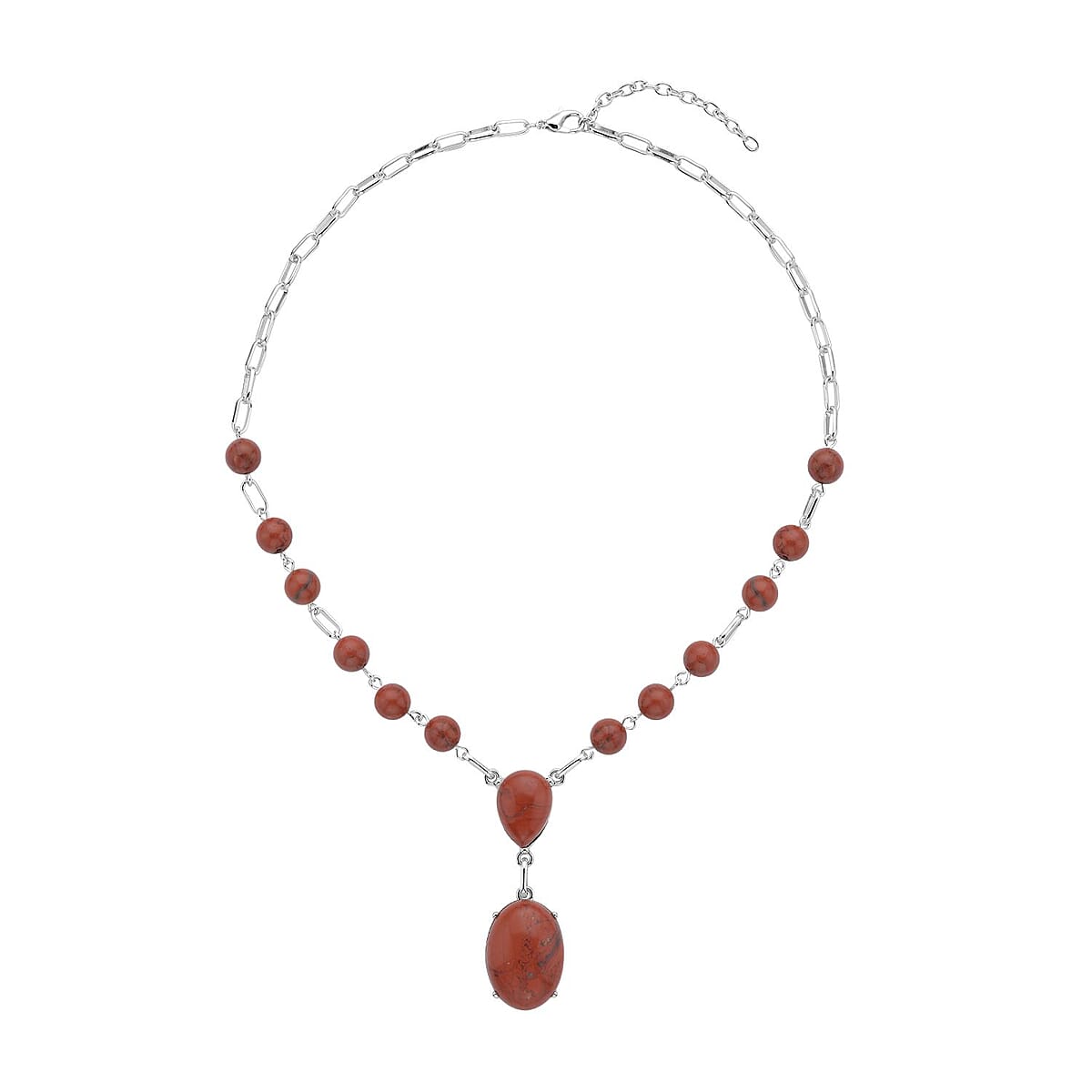 Red Jasper 70.00 ctw Necklace in Silvertone 18-20 Inches image number 0