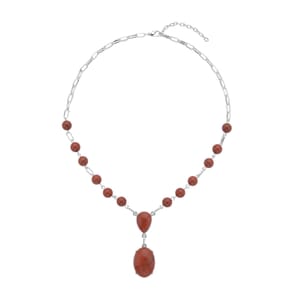 Red Jasper 70.00 ctw Necklace in Silvertone 18-20 Inches