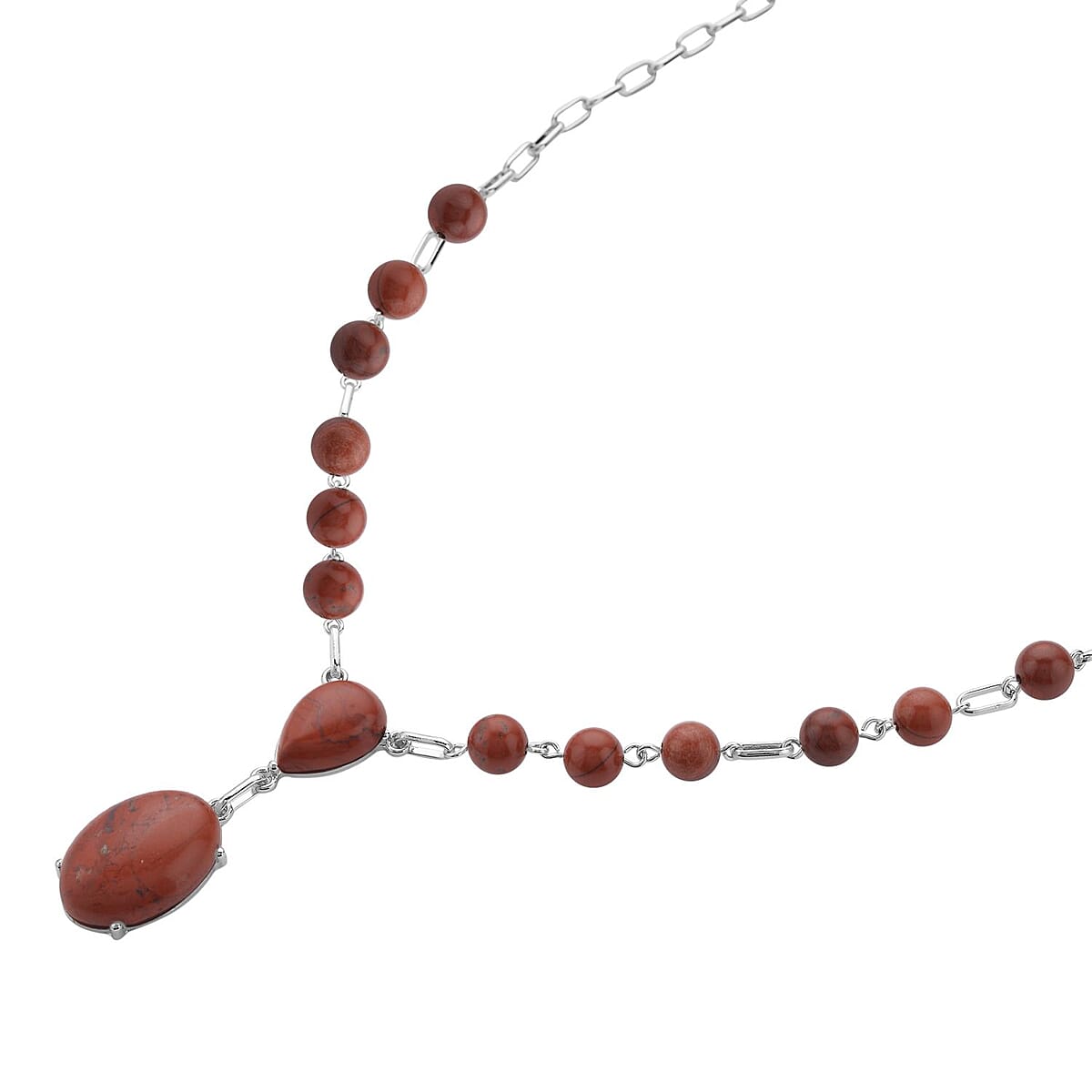 Red Jasper 70.00 ctw Necklace in Silvertone 18-20 Inches image number 2