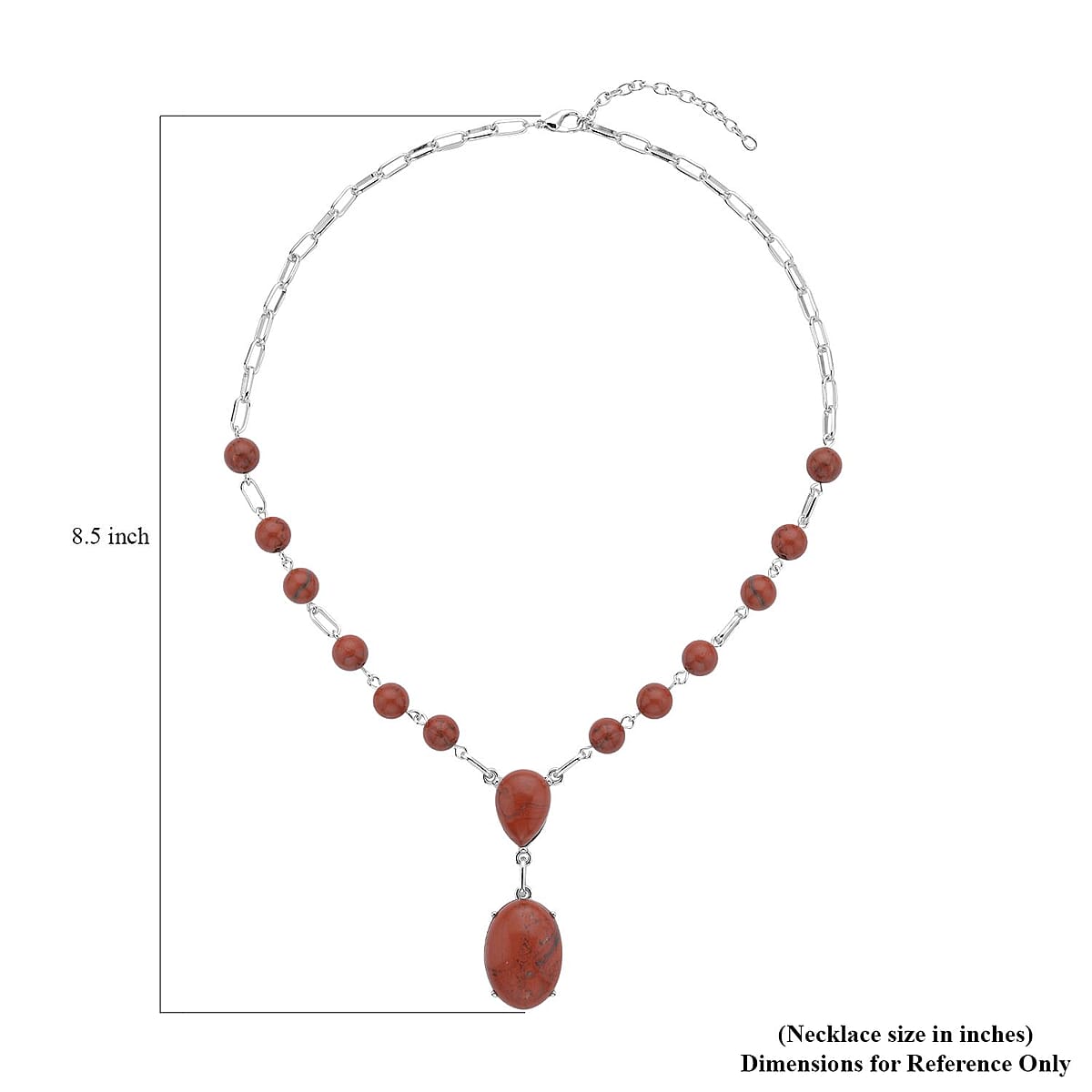 Red Jasper 70.00 ctw Necklace in Silvertone 18-20 Inches image number 3