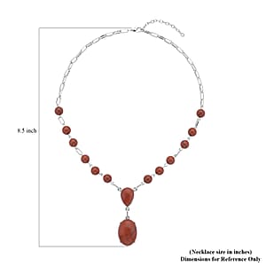 Red Jasper 70.00 ctw Necklace in Silvertone 18-20 Inches