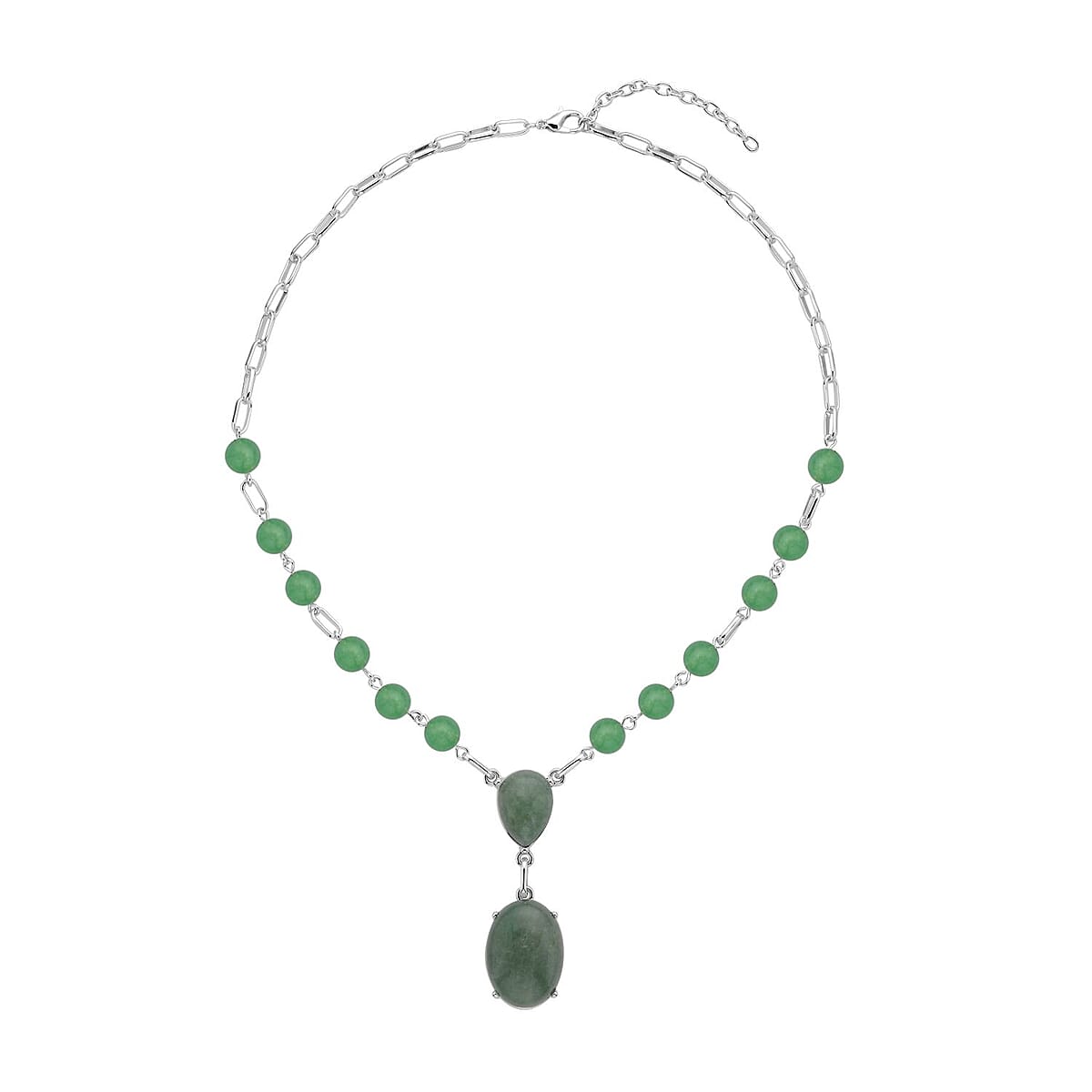 Green Aventurine 70.00 ctw Necklace in Silvertone 18-20 Inches image number 0