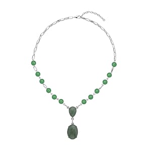 Green Aventurine 70.00 ctw Necklace in Silvertone 18-20 Inches