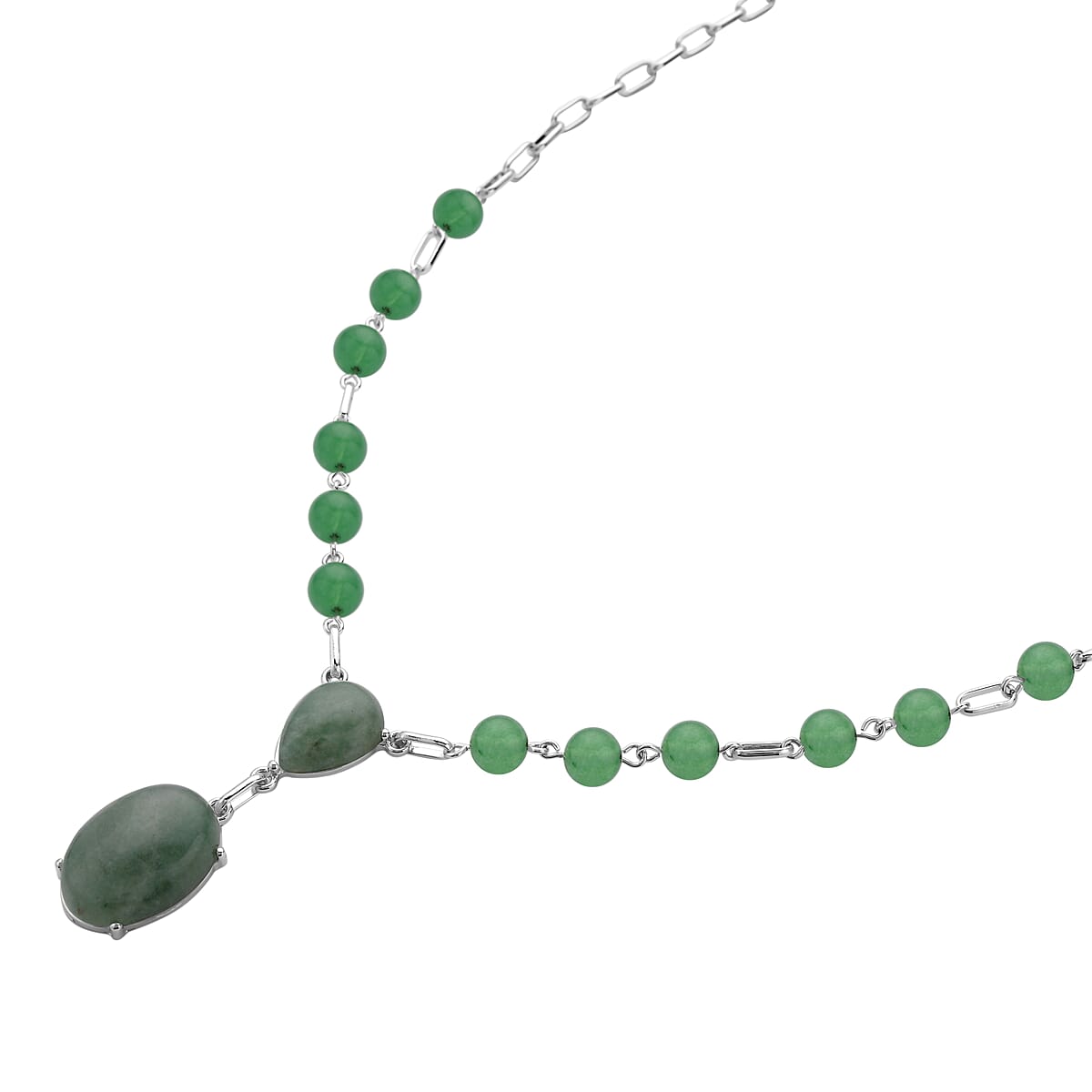 Green Aventurine 70.00 ctw Necklace in Silvertone 18-20 Inches image number 2