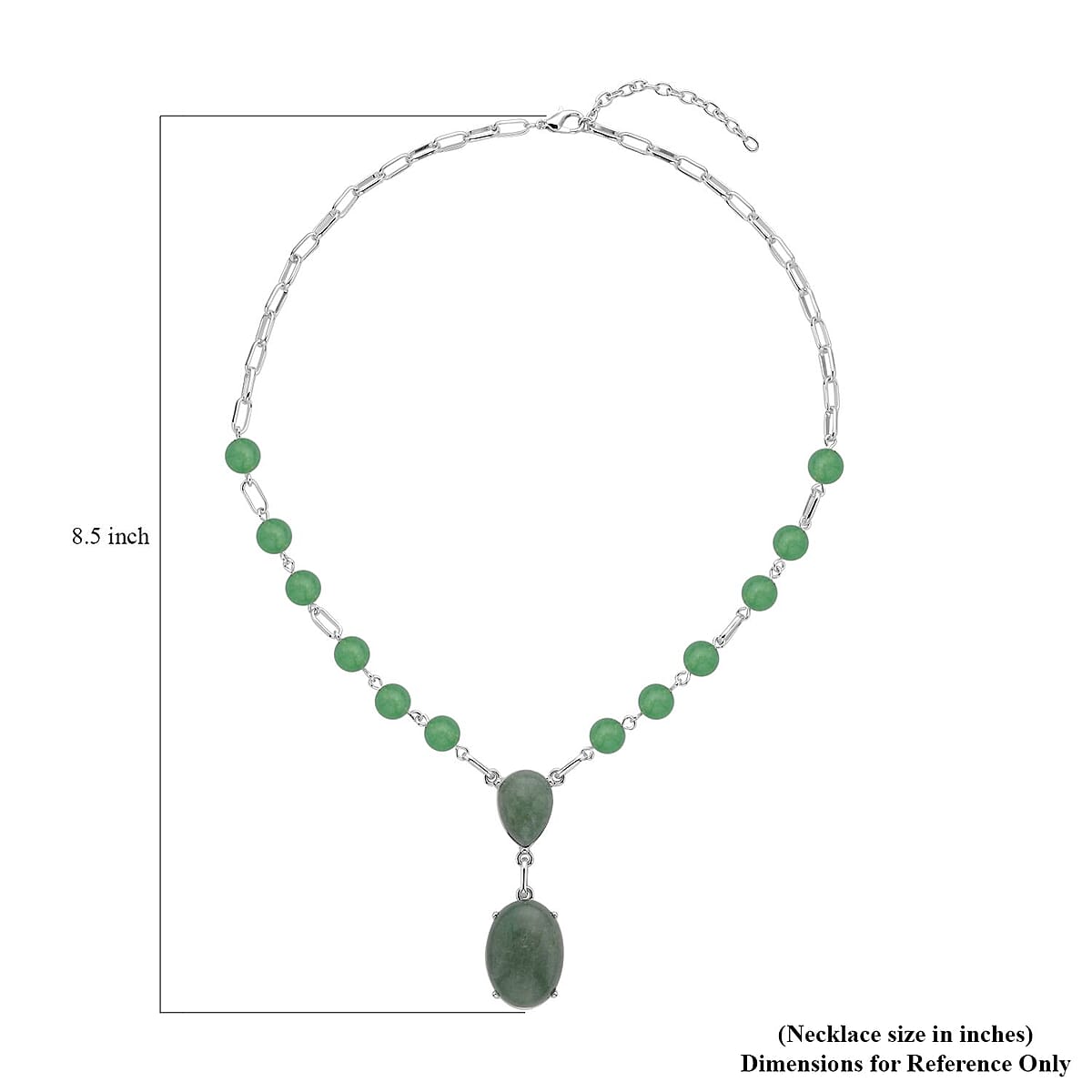Green Aventurine 70.00 ctw Necklace in Silvertone 18-20 Inches image number 3