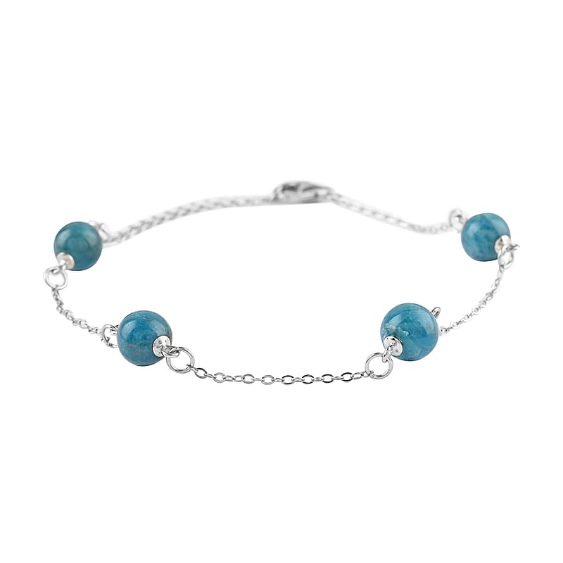 Betroka Blue Apatite Station Bracelet in Rhodium Over Sterling Silver (7.50-9.0In) 18.50 ctw