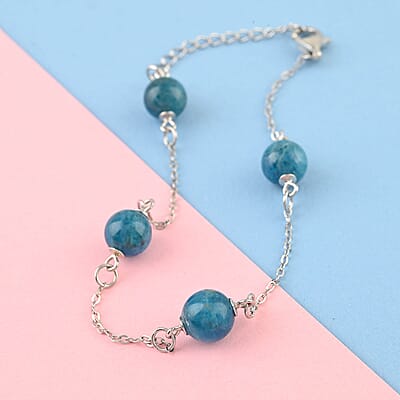 Betroka Blue Apatite Station Bracelet in Rhodium Over Sterling Silver (7.50-9.0In) 18.50 ctw