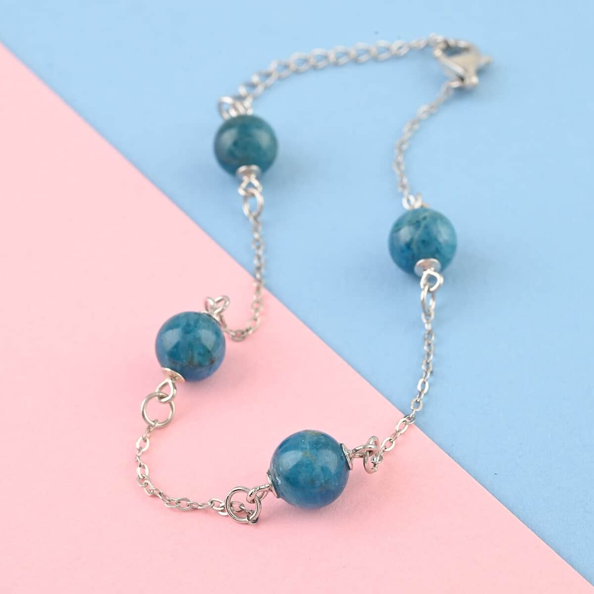 Madagascar Paraiba Apatite Station Bracelet in Rhodium Over Sterling Silver (7.50-9.0In) 18.50 ctw image number 1