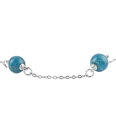 Betroka Blue Apatite Station Bracelet in Rhodium Over Sterling Silver (7.50-9.0In) 18.50 ctw