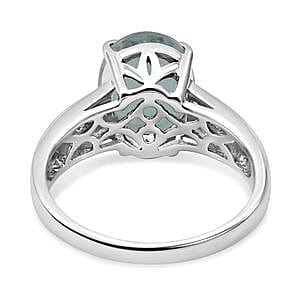 Prasiolite and White Zircon 4.51 ctw Ring in Platinum Over Sterling Silver (Size 5.5)