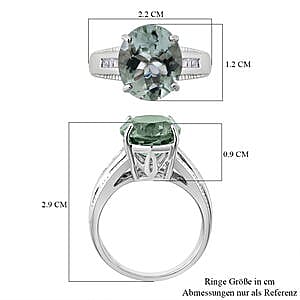Prasiolite and White Zircon 4.51 ctw Ring in Platinum Over Sterling Silver (Size 5.5)