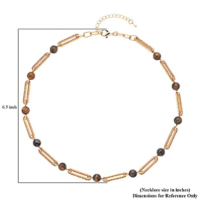 Yellow Tiger's Eye and Champagne Austrian Crystal Paper Clip Necklace 20-22 Inches in Goldtone 50.00 ctw