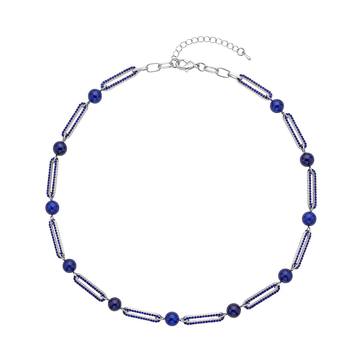 Lapis Lazuli and Blue Austrian Crystal Paper Clip Necklace 20-22 Inches in Silvertone 50.00 ctw image number 0