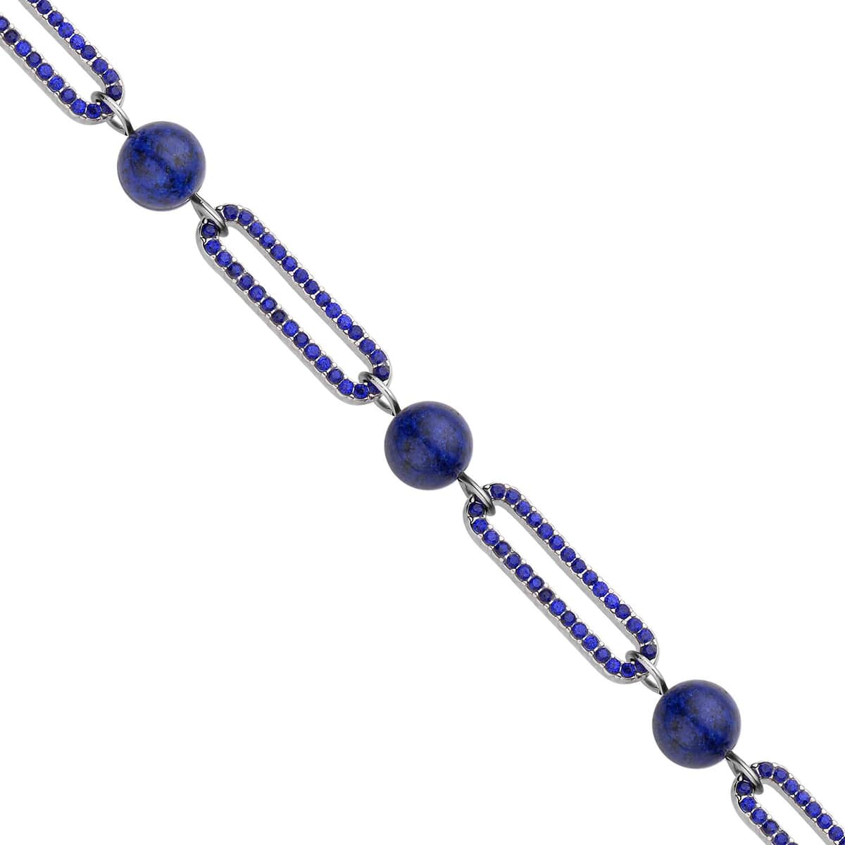 Lapis Lazuli and Blue Austrian Crystal Paper Clip Necklace 20-22 Inches in Silvertone 50.00 ctw image number 3