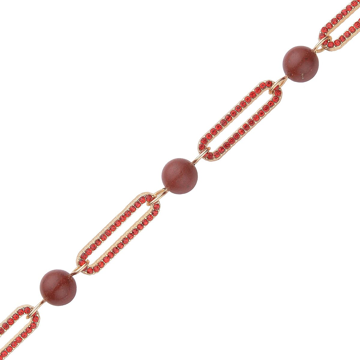 Red Jasper and Red Austrian Crystal Paper Clip Necklace 20-22 Inches in Goldtone 50.00 ctw image number 3
