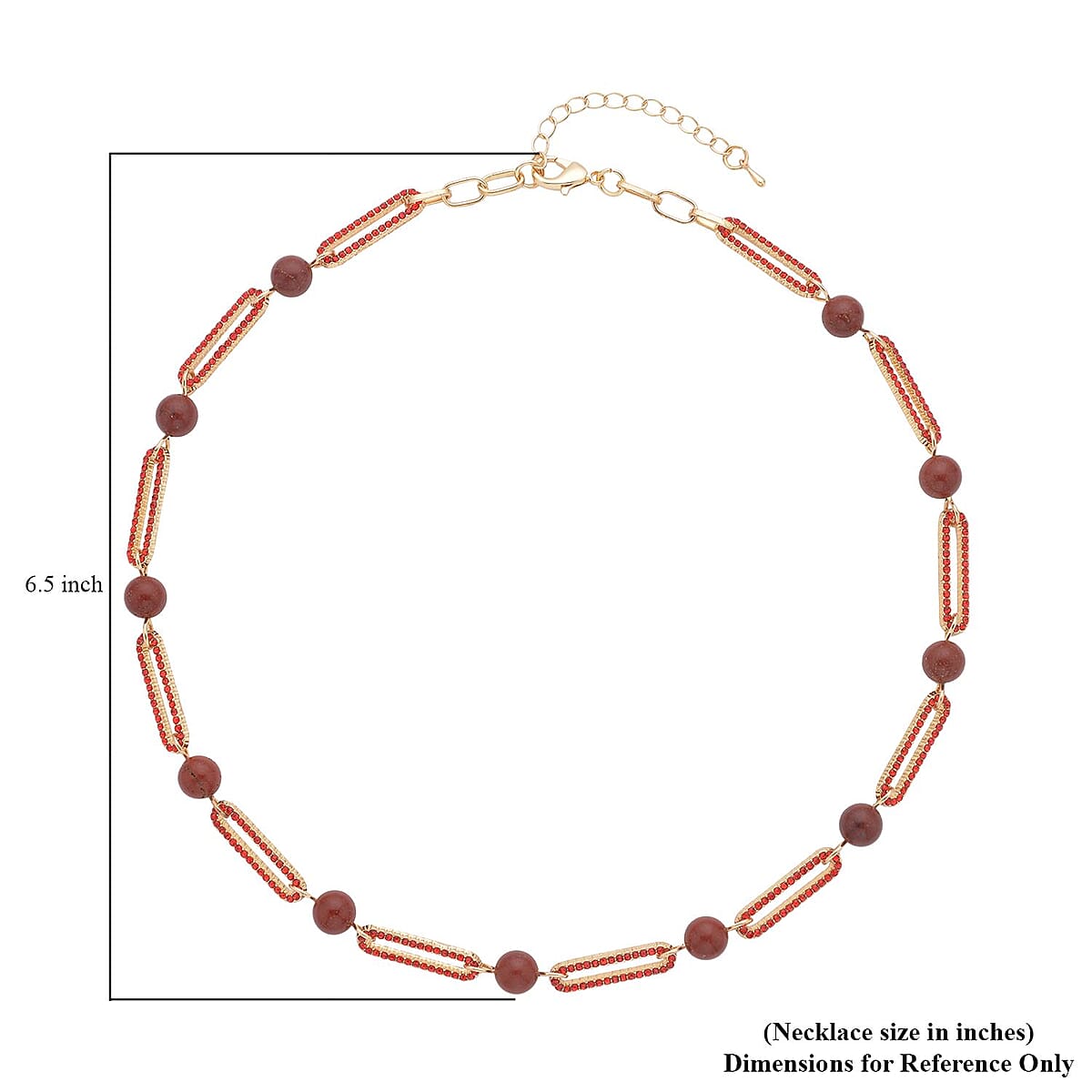 Red Jasper and Red Austrian Crystal Paper Clip Necklace 20-22 Inches in Goldtone 50.00 ctw image number 4
