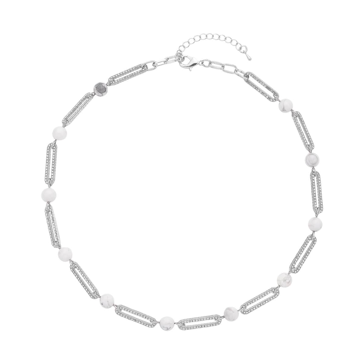 White Howlite and Austrian Crystal Paper Clip Necklace 20-22 Inches in Silvertone 50.00 ctw image number 0