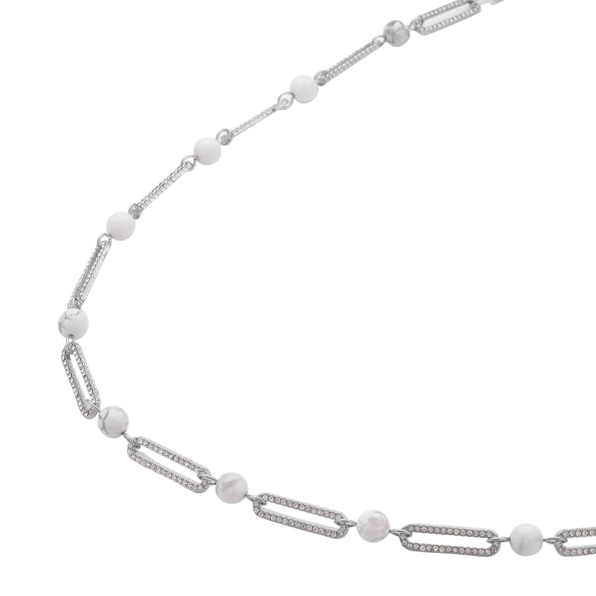 White Howlite and Austrian Crystal Paper Clip Necklace 20-22 Inches in Silvertone 50.00 ctw image number 2