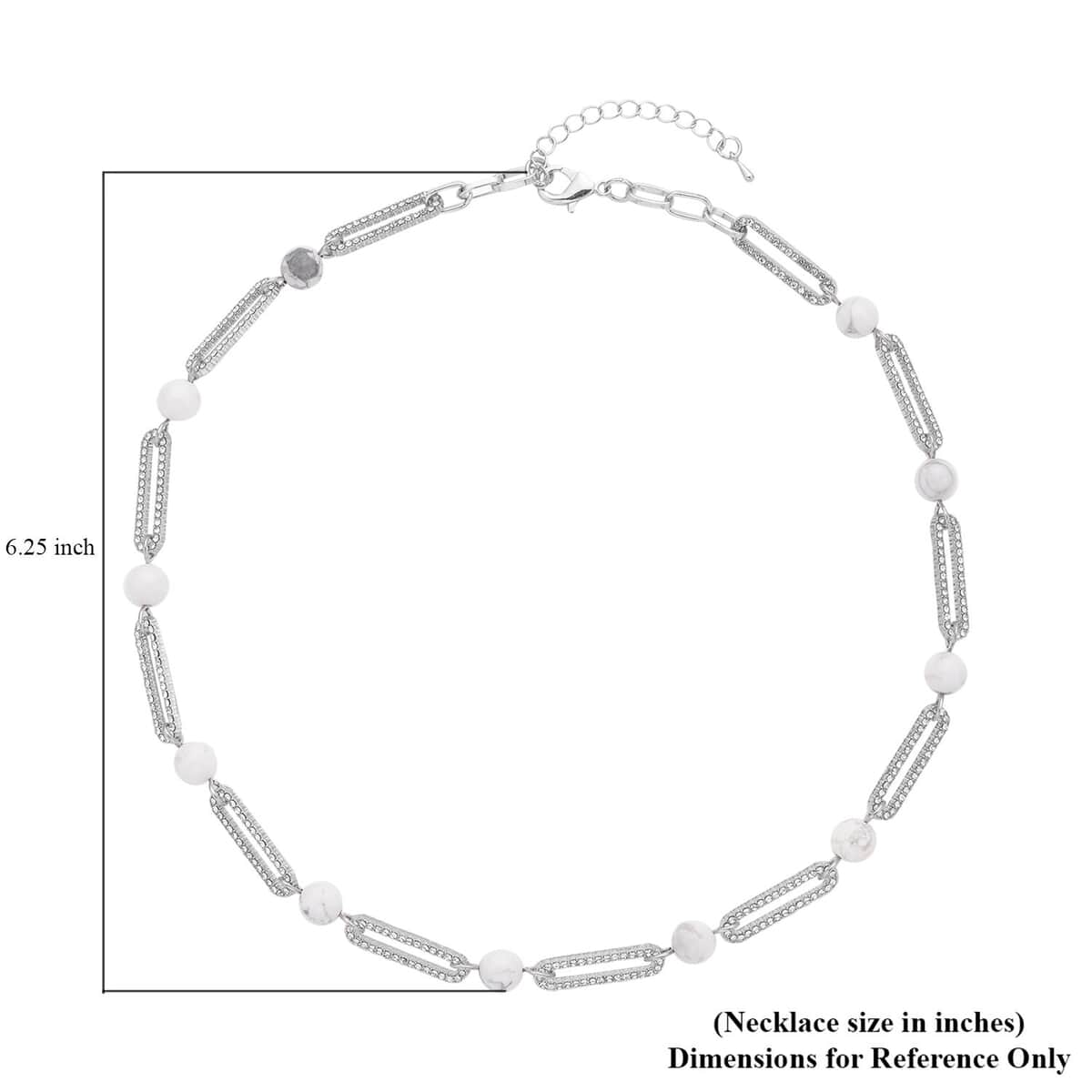 White Howlite and Austrian Crystal Paper Clip Necklace 20-22 Inches in Silvertone 50.00 ctw image number 4