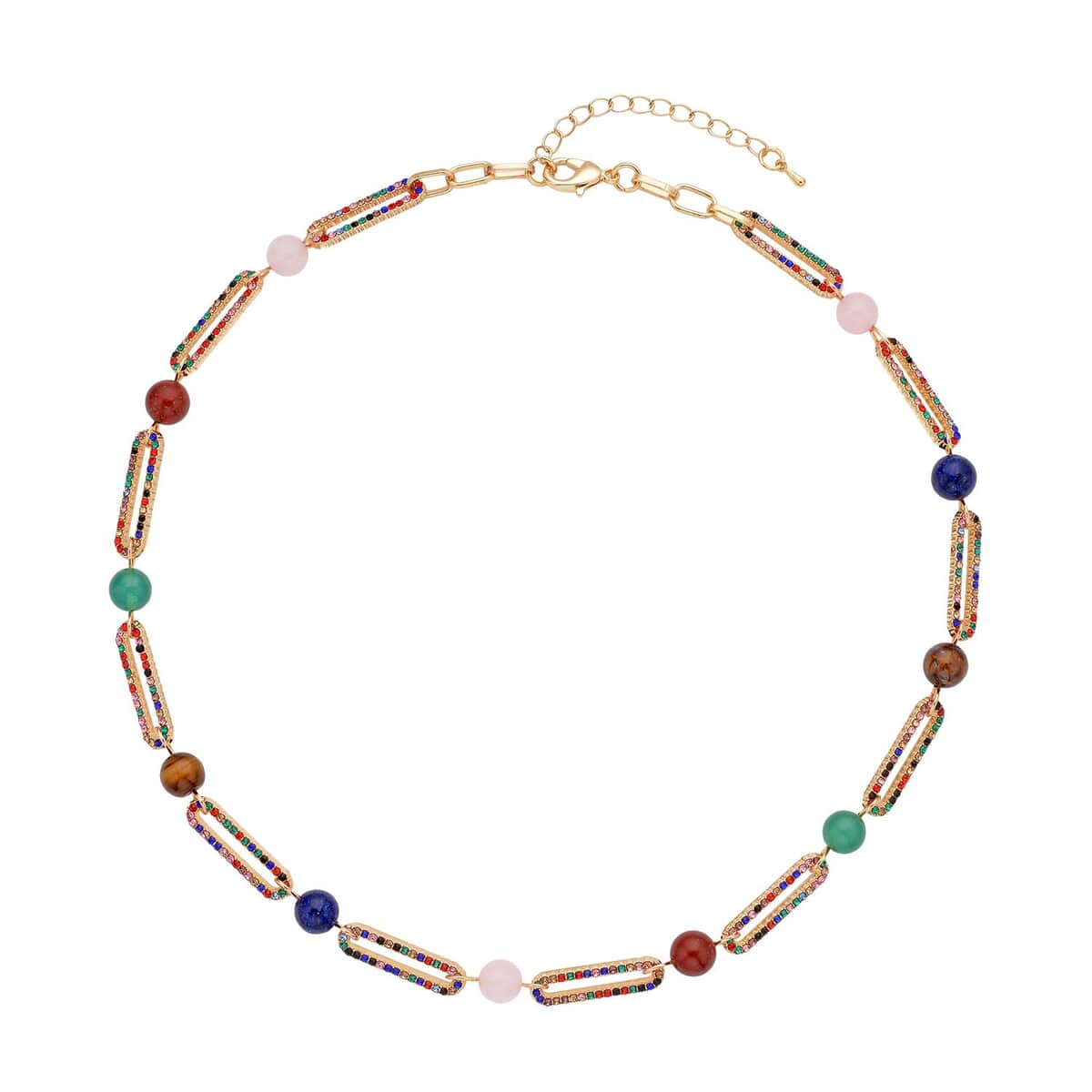 Multi Gemstone and Multi Color Austrian Crystal Paper Clip Necklace 20-22 Inches in Goldtone 50.00 ctw image number 0