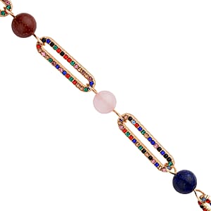 Multi Gemstone and Multi Color Austrian Crystal Paper Clip Necklace 20-22 Inches in Goldtone 50.00 ctw
