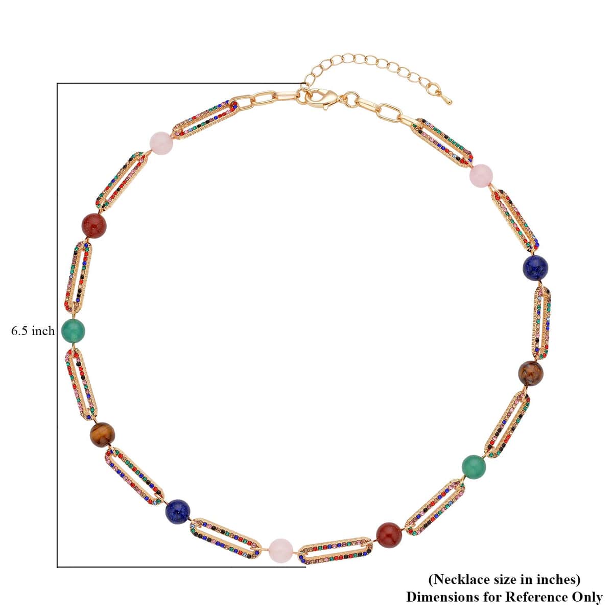 Multi Gemstone and Multi Color Austrian Crystal Paper Clip Necklace 20-22 Inches in Goldtone 50.00 ctw image number 4