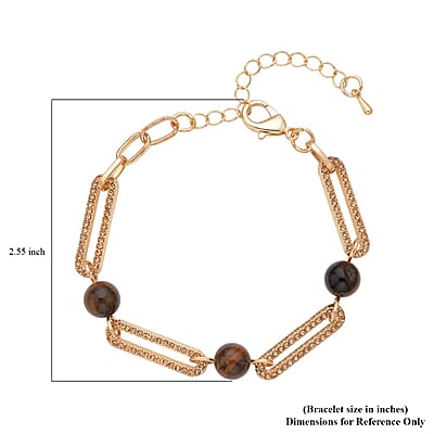Yellow Tiger's Eye and Champagne Austrian Crystal Paper Clip Bracelet in Goldtone (7.50-9.50In) 10.00 ctw