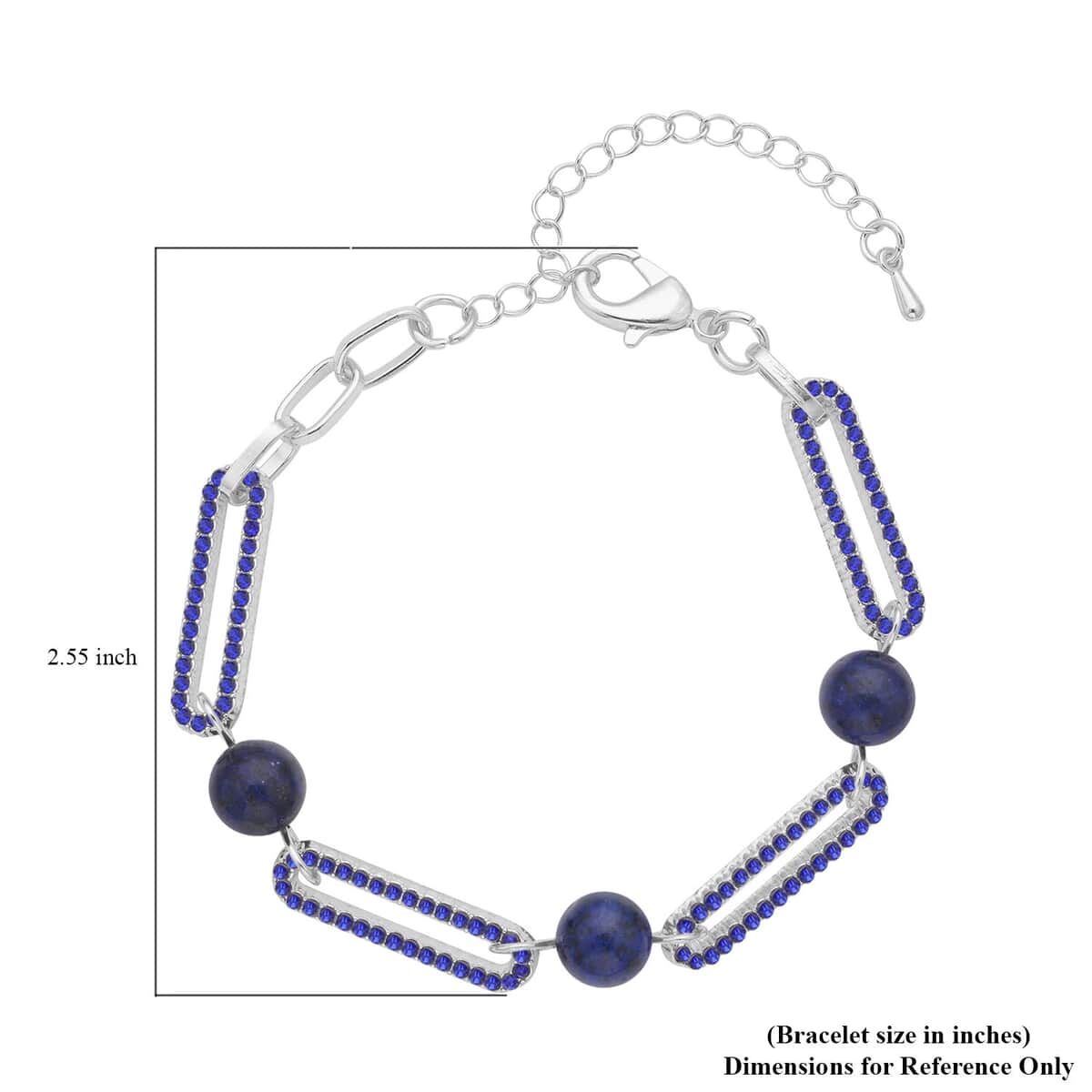 Lapis Lazuli and Blue Austrian Crystal Paper Clip Bracelet in Silvertone (7.50-9.50In) 10.00 ctw image number 2