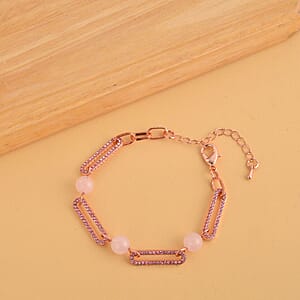 Galilea Rose Quartz and Pink Austrian Crystal Paper Clip Bracelet in Rosetone (7.50-9.50In) 10.00 ctw