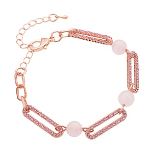 Galilea Rose Quartz and Pink Austrian Crystal Paper Clip Bracelet in Rosetone (7.50-9.50In) 10.00 ctw