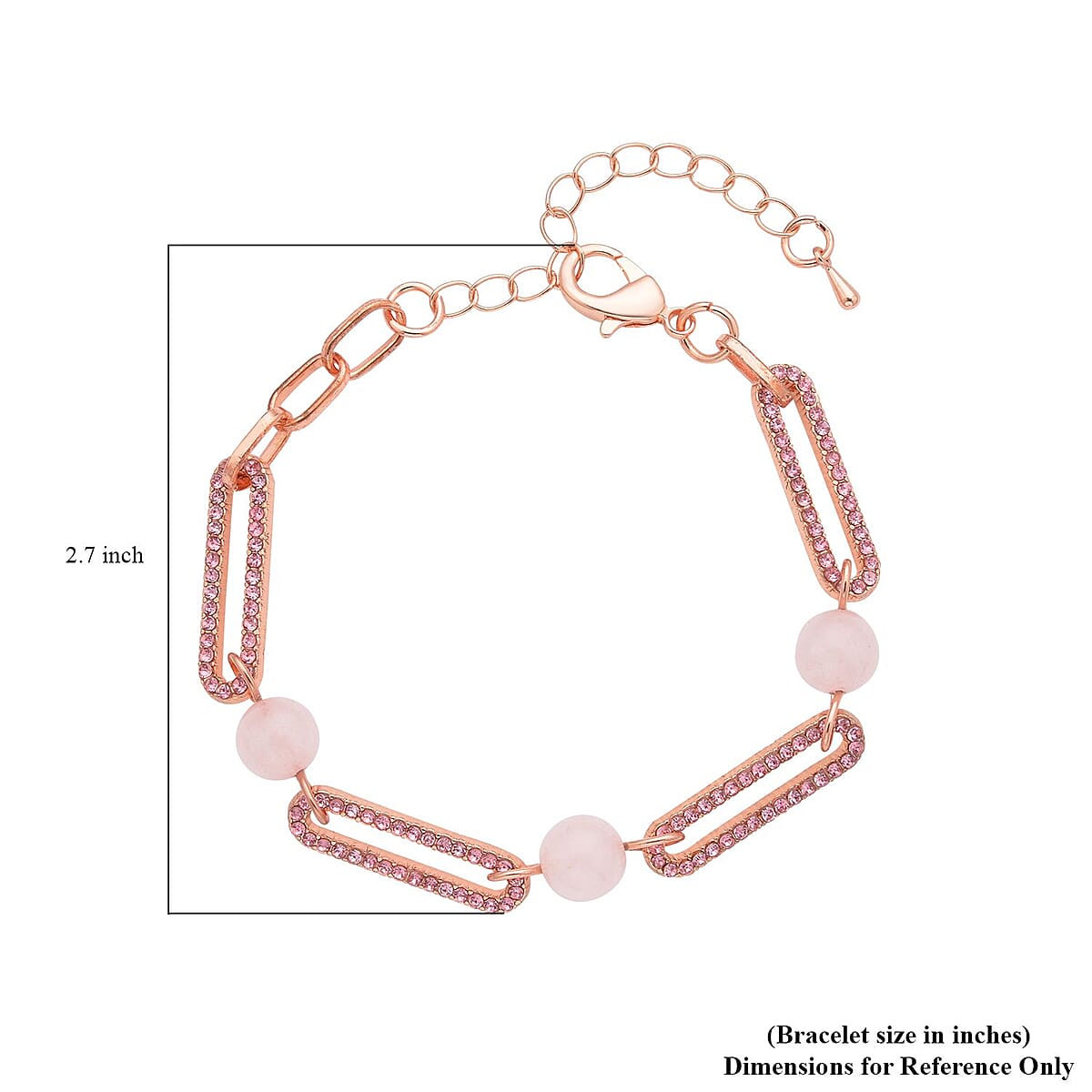 Galilea Rose Quartz and Pink Austrian Crystal Paper Clip Bracelet in Rosetone (7.50-9.50In) 10.00 ctw image number 3