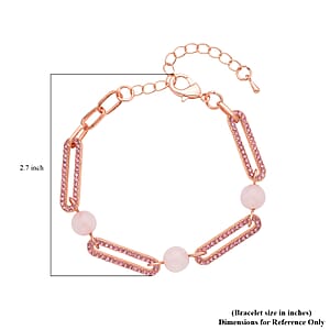 Galilea Rose Quartz and Pink Austrian Crystal Paper Clip Bracelet in Rosetone (7.50-9.50In) 10.00 ctw