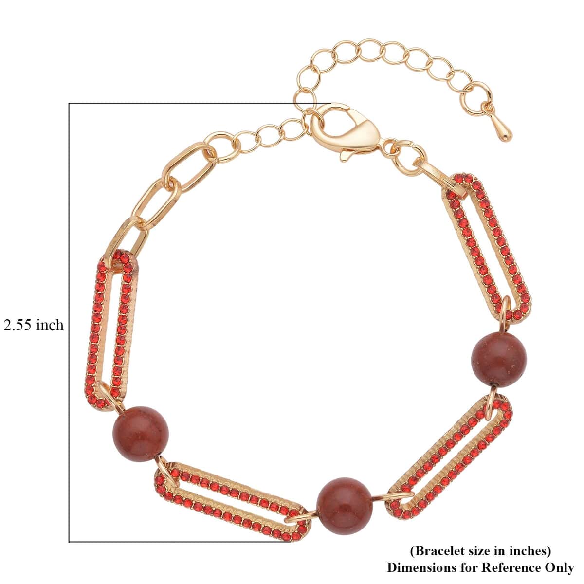 Red Jasper and Red Austrian Crystal Paper Clip Bracelet in Goldtone (7.50-9.50In) 10.00 ctw image number 2