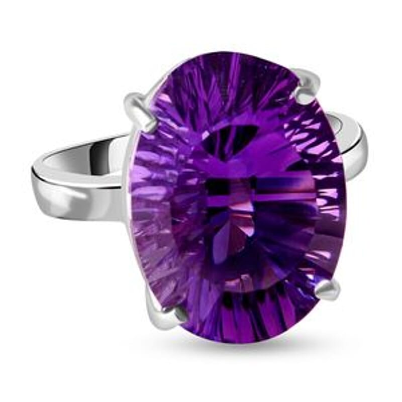 Lusaka Amethyst 12.14 ctw Ring in Platinum Over Sterling Silver (Size 5.5)