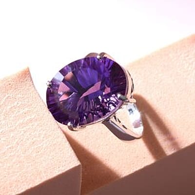Lusaka Amethyst 12.14 ctw Ring in Platinum Over Sterling Silver (Size 5.5)