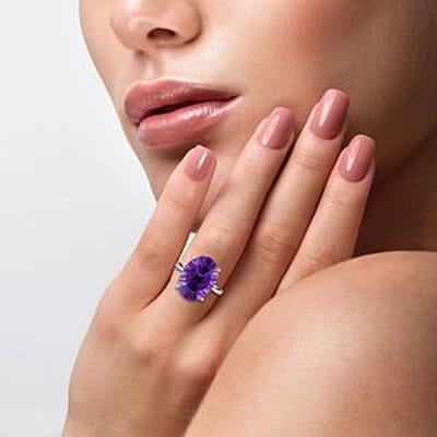 Lusaka Amethyst 12.14 ctw Ring in Platinum Over Sterling Silver (Size 5.5)
