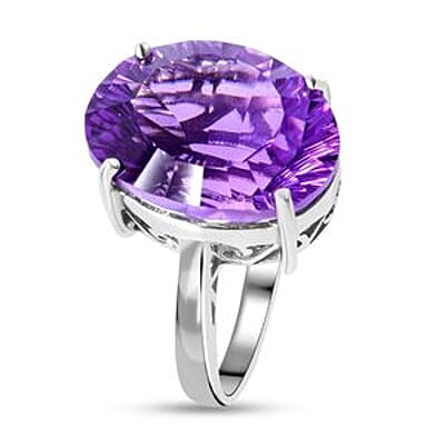 Lusaka Amethyst 12.14 ctw Ring in Platinum Over Sterling Silver (Size 5.5)
