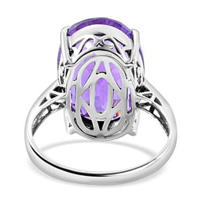 Lusaka Amethyst 12.14 ctw Ring in Platinum Over Sterling Silver (Size 5.5)