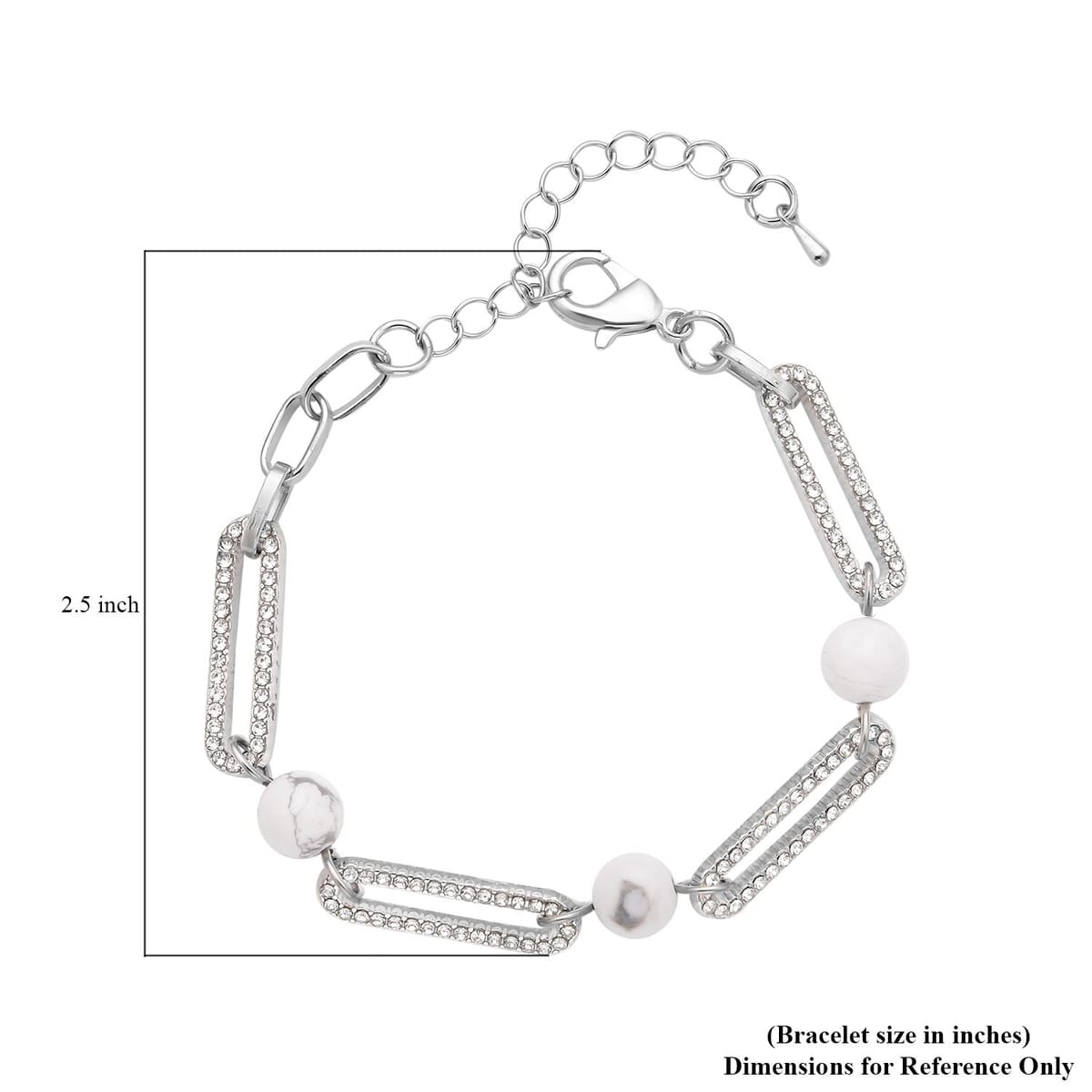 White Howlite and White Austrian Crystal Paper Clip Bracelet in Silvertone (7.50-9.50In) 10.00 ctw image number 2