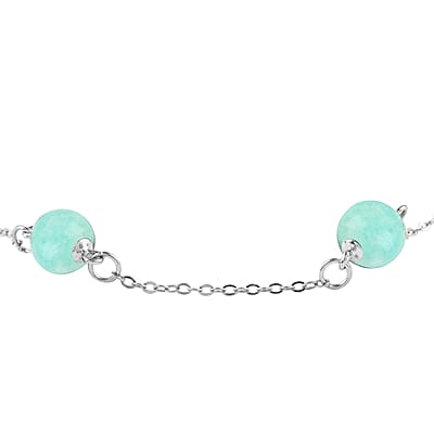 Amazonite Station Bracelet in Rhodium Over Sterling Silver (7.50-9.0In) 18.50 ctw