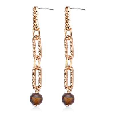 Yellow Tiger's Eye and Champagne Austrian Crystal Paper Clip Earrings in Goldtone 6.00 ctw