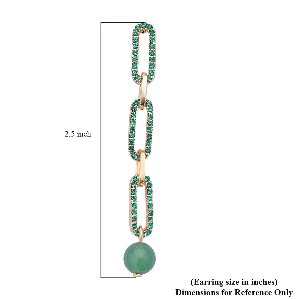 Green Aventurine and Neon Green Austrian Crystal Paper Clip Earrings in Goldtone 6.00 ctw image number 4