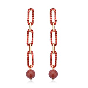 Red Jasper and Red Austrian Crystal Paper Clip Earrings in Goldtone 6.00 ctw