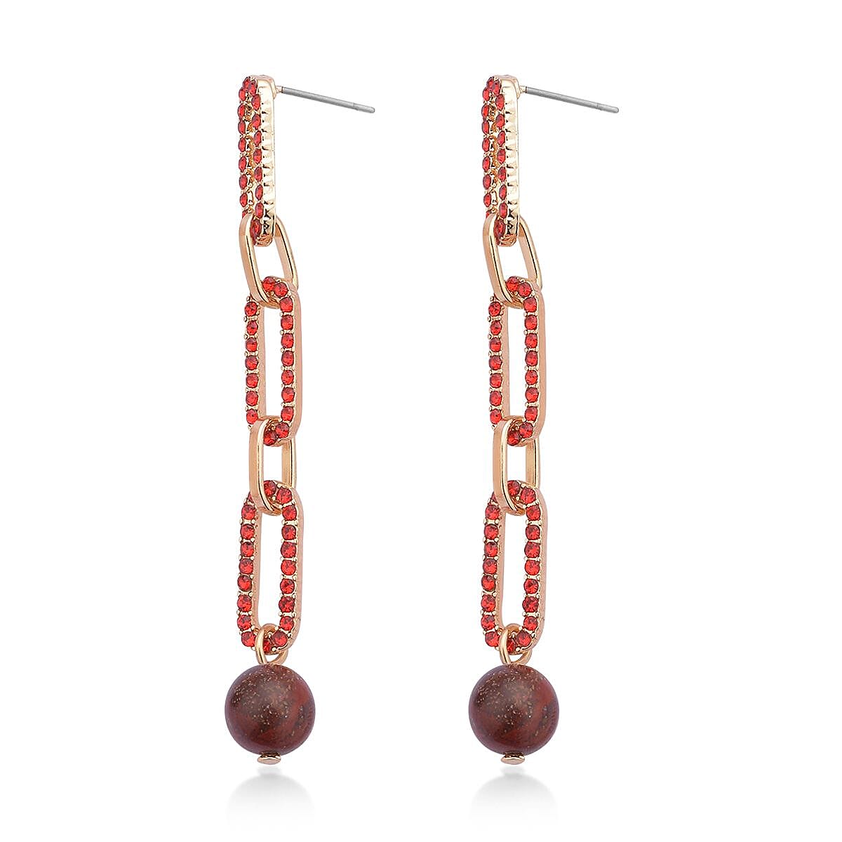 Red Jasper and Red Austrian Crystal Paper Clip Earrings in Goldtone 6.00 ctw image number 3