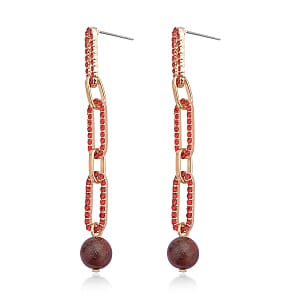 Red Jasper and Red Austrian Crystal Paper Clip Earrings in Goldtone 6.00 ctw