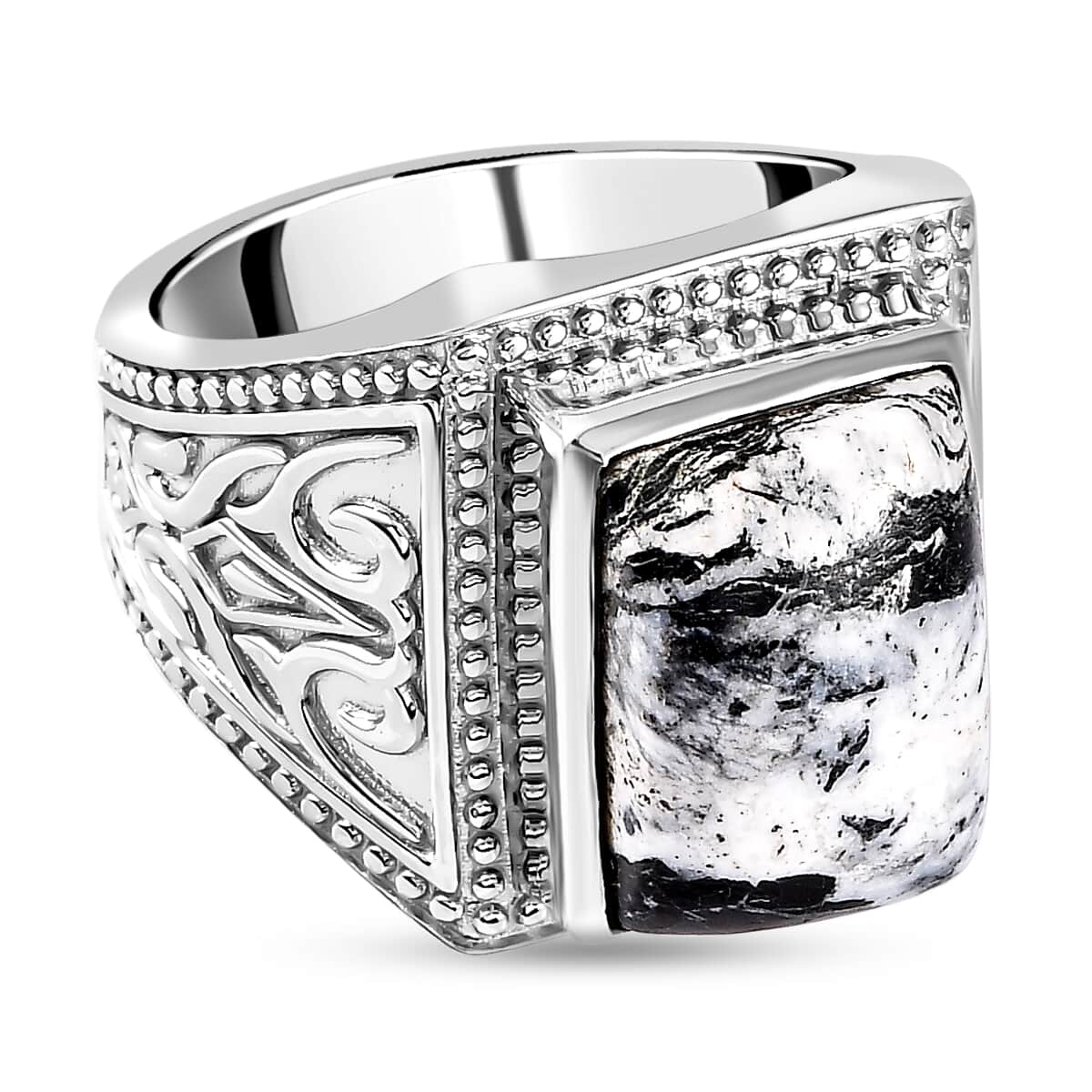 American Natural White Buffalo Men's Ring in Platinum Over Sterling Silver 8 Grams 7.50 ctw image number 0